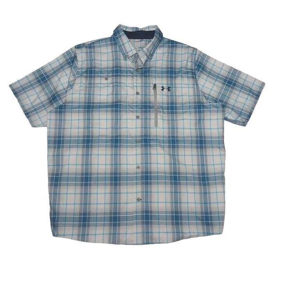 Under Armour Men's Large Shirt Heatgear Button Up Vented Short Sleeve Plaid - Picture 1 of 8